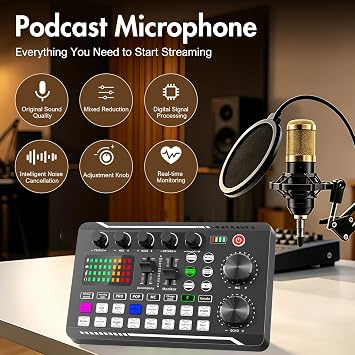 Podcast Equipment Bundle, F998 Audio Mixer with BM-800 Microphone | Professional Live Sound Card with Voice Changer, Podcast Equipment for Podcasting, Singing, Gaming, Streaming YouTube Tiktok