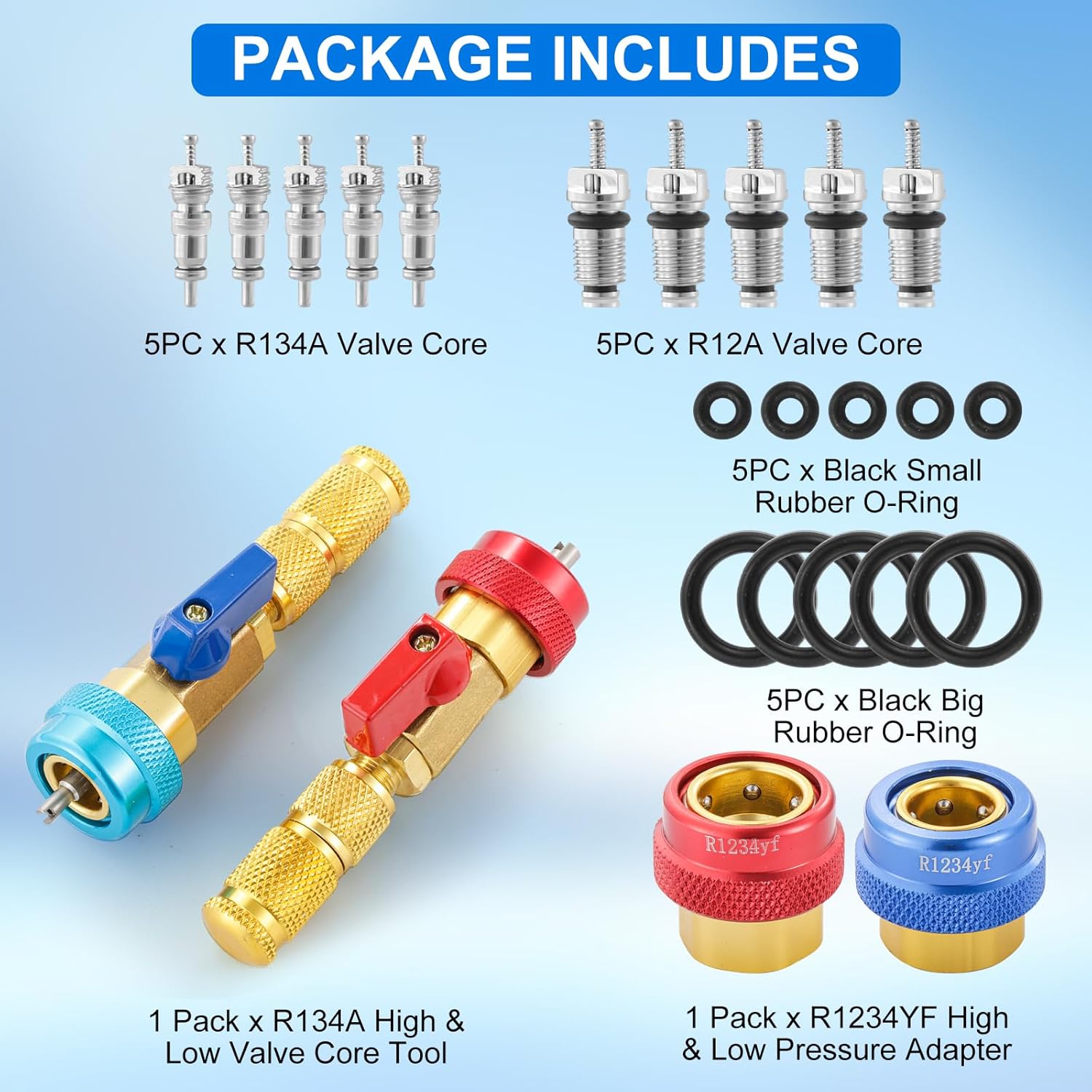 R134A R1234YF Valve Core Remover Tool, Air Conditioning Valve Core Remover Installer Tool Set for R134a R1234yf R22, High Low Pressure AC Valve Core Quick Remover Installer Tool (R134A/R1234YF)