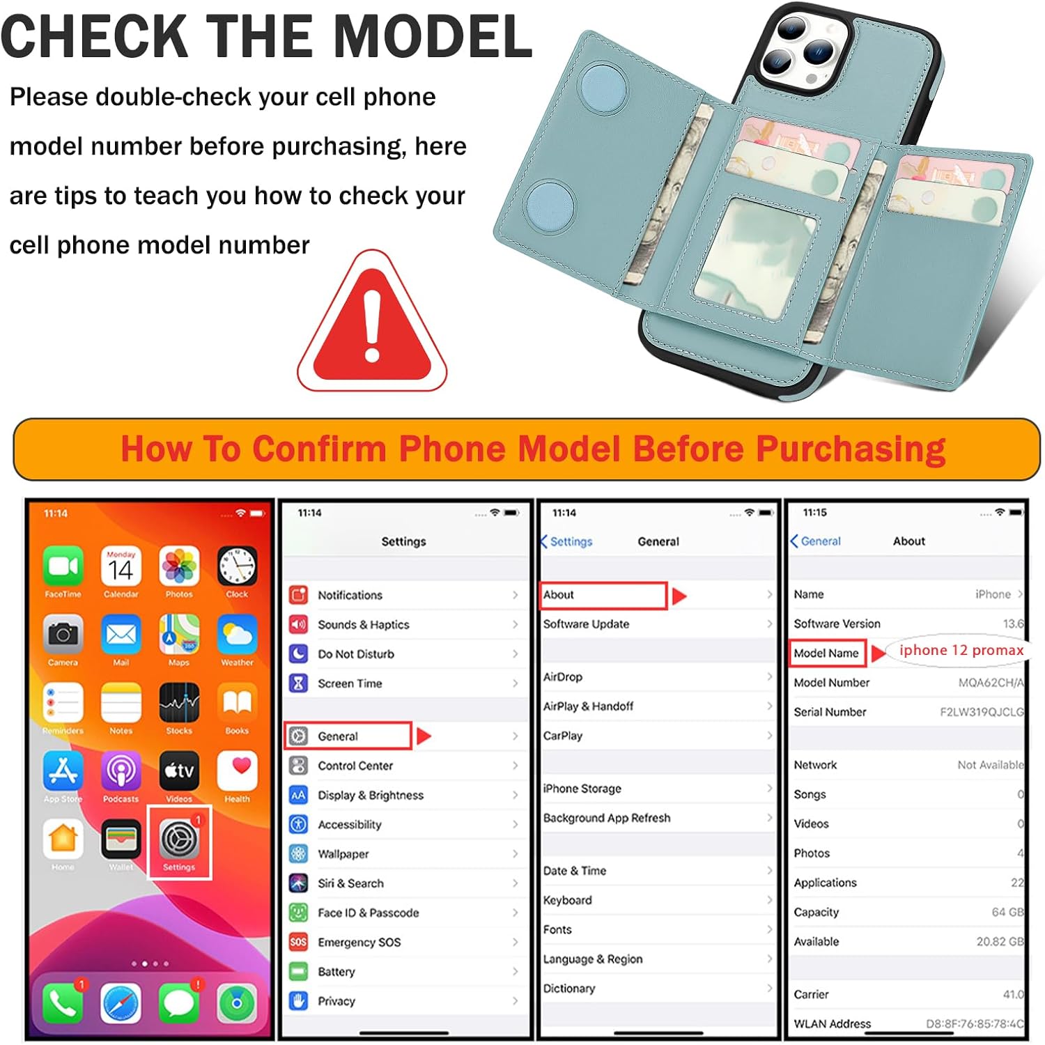 for iPhone 12 pro max Wallet Case, 2-in-1 Detachable Phone Case, Card Holder RFID Blocking, Fashionable Faux Leather Card Slot & Folding Design (Blue 6.7'')