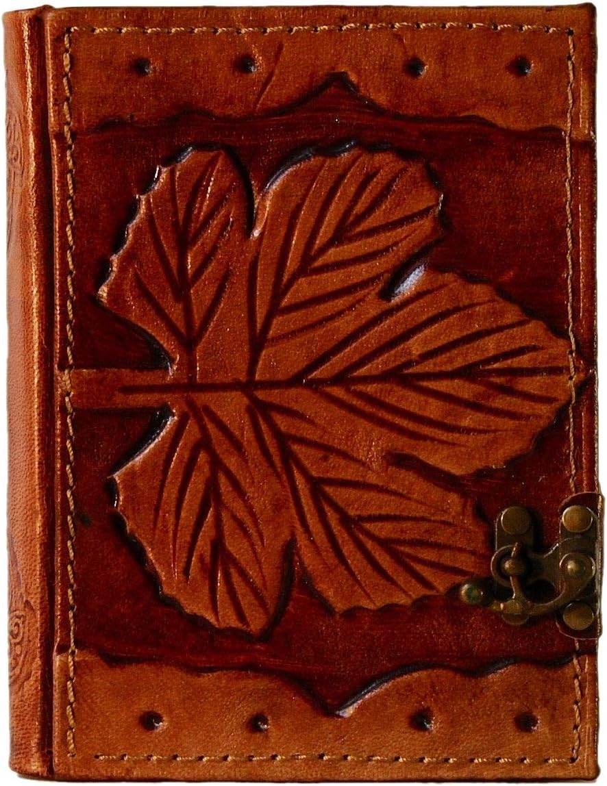 Luxury Leather Diary | Leaf | Handmade | Brown | Size L - 18.5 x 14.4 x 3.2 cm | 520 Nostalgic Lined Pages | Notebook | Notebook | Guest Book | Travel Diary | Sketchbook | Gift
