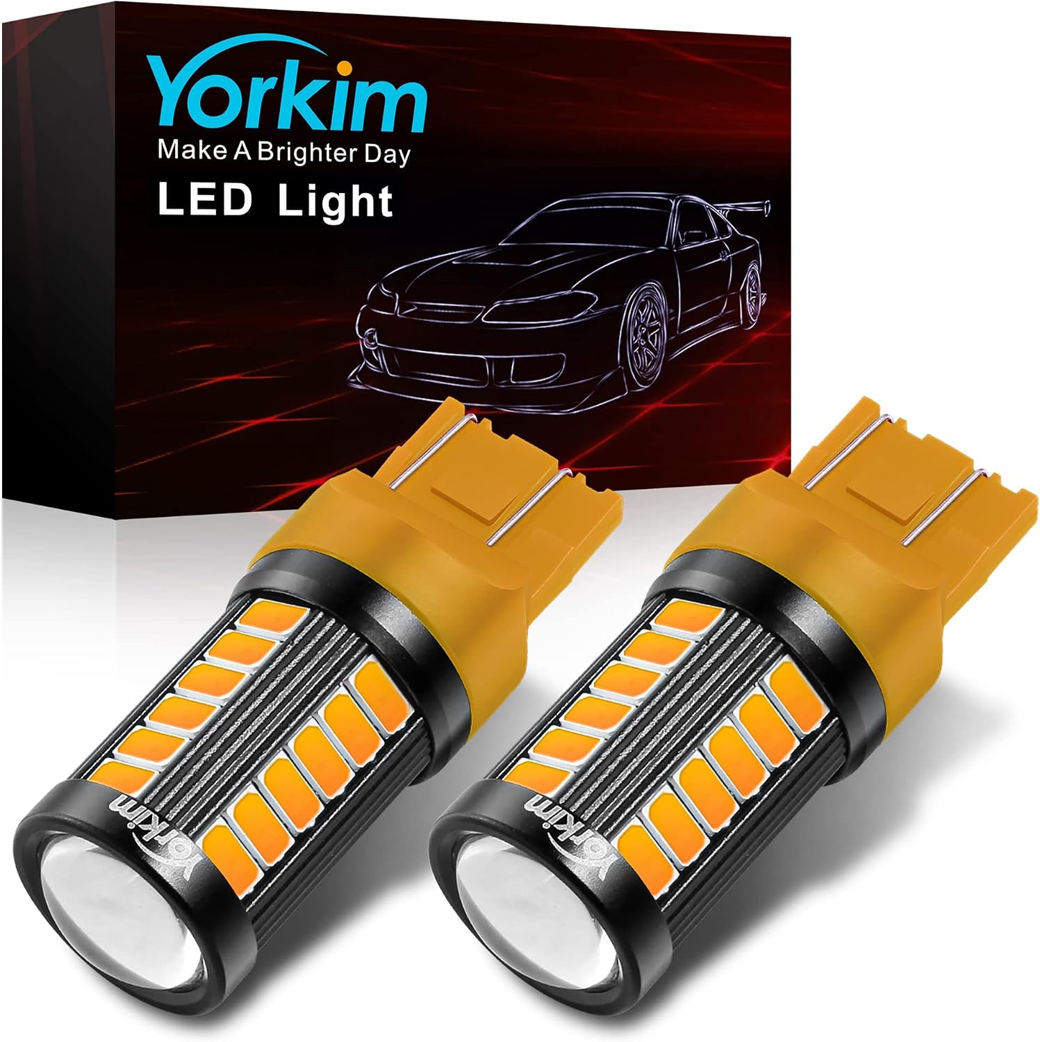 Yorkim 7440 Led Bulb Bright Amber Lights, T20 Led Bulbs, 7443 Led Bulbs, 7441 Led Bulbs, W21W Led Lights, 7444 Bulbs, for reverse/backup/brake light - 5730 33 SMD pack of 2