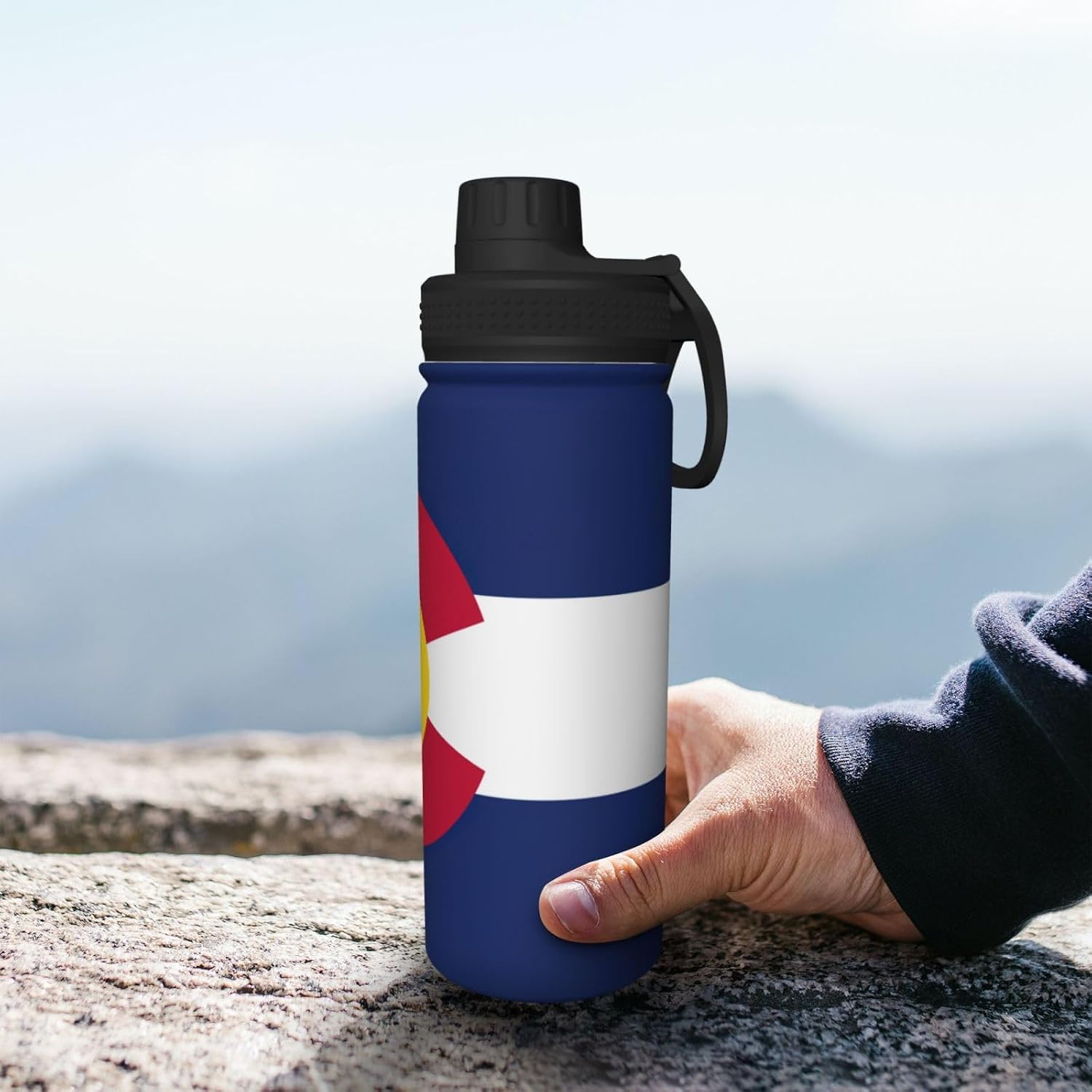 Colorado flag Printed Vacuum Insulated Water Bottle, 18OZ Stainless Steel Kettle, Single-Hand Operation Lid