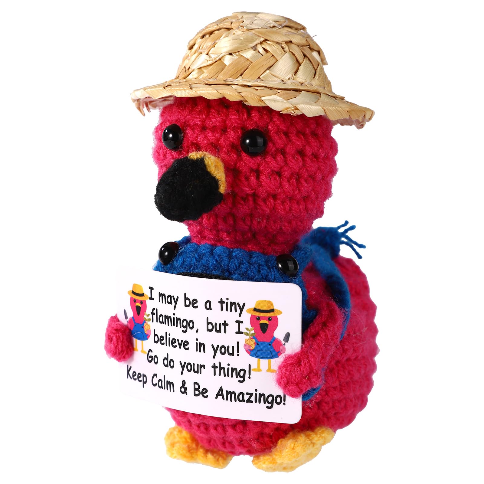 Flamant Rose Au Crochet – Peluche Positive Hawaïenne Avec Lunettes & Chapeau, Cadeau Motivation Amis Famille