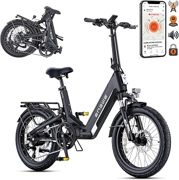 ENGWE L20 3.0 Full Suspension Step-Thru Ebike Adults | Built-in GPS IOT Anti-Theft | 1500W Peak 28MPH | 90Nm Torque Sensor | 8A Flash Charge | 203.0" Urban Fat Tire | UL 2849 TUV Certified
