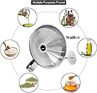 Vista 4 de Embudo de acero inoxidable, embudo de cocina Walfos con 2 coladores extraíbles y 1 cepillo de limpieza, perfecto para transferir líquidos, aceites