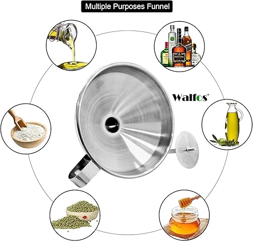 Miniatura 24 de walfos 4 embudos de plástico de cocina (sin BPA), embudo automotriz para transferencia de líquidos, embudos para llenado de botellas, recipientes