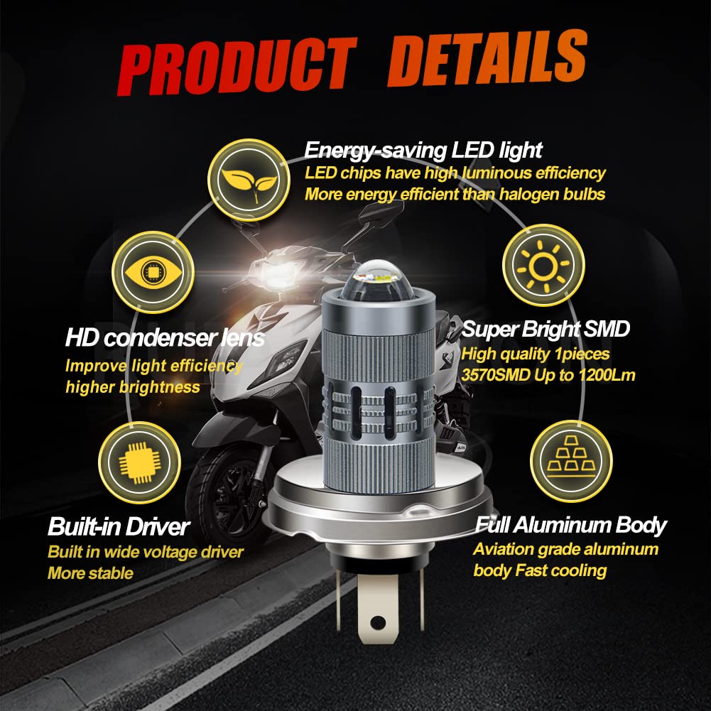 Ruiandsion 2pcs P45T Ampoule LED Blanc 12-36V / DC 12-80V Ampoule LED Super Lumineux 3000LM avec Lentille Projecteur pour Phare Moto, Non-polarité