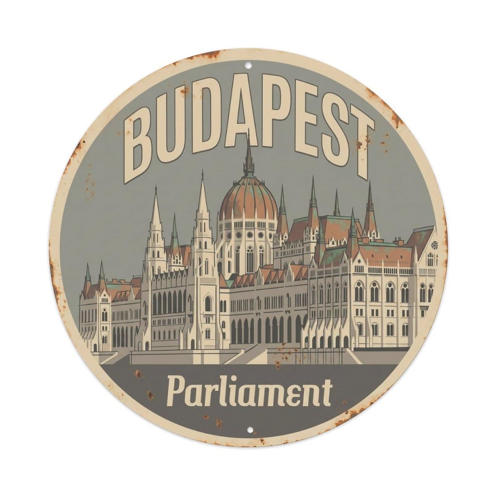 Vintage Travel Budapest Hungary Parliament Vintage Metal Tin Sign Plaque