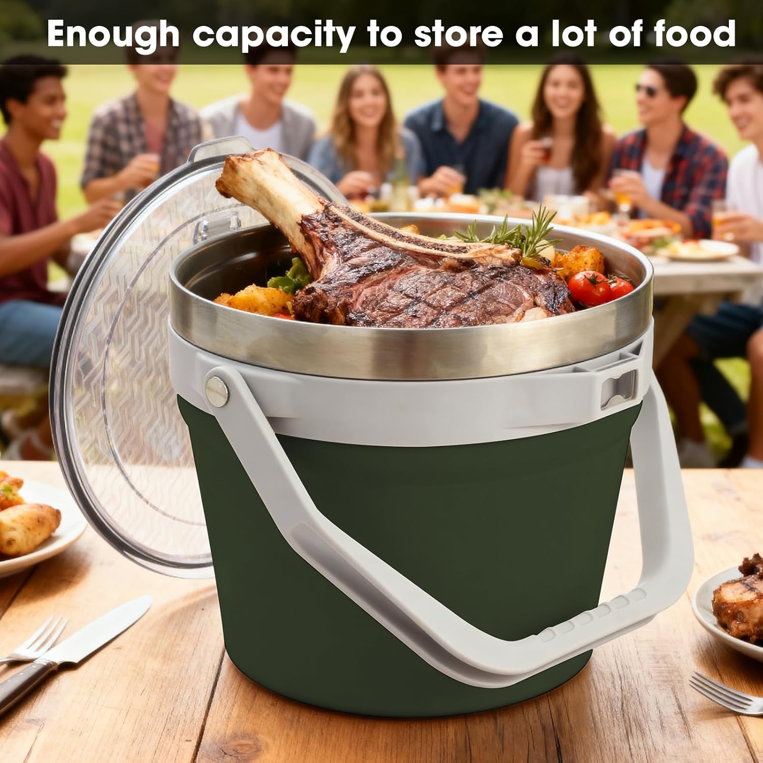 COKTIK 7L Vacuum Insulated Ice Bucket with Lid and Scoop& Tongs,Large capacity Stainless Steel Beverage Bucket for Cocktail, Champagne, Wine, Beer,Large Parties(Army Green Suit) - Image 5