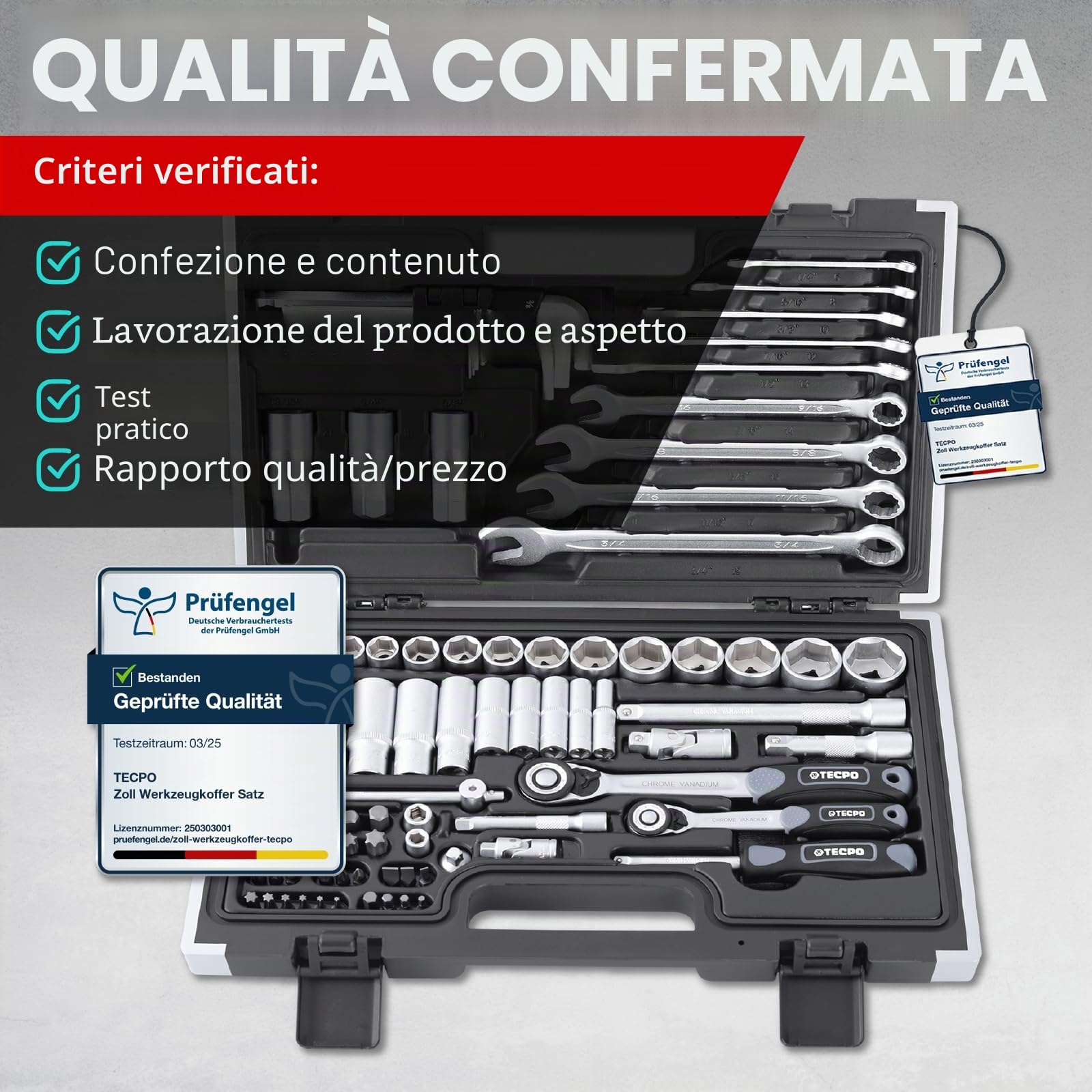 TECPO Set di utensili per pollici Harley a bussola, dadi dimensioni set scatola a cricchetto