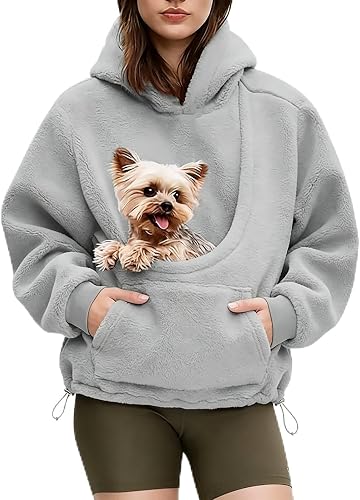 Cuddle Pouch Hoodie for Women Fleece Carrier Sweatshirt with Dog Pouch