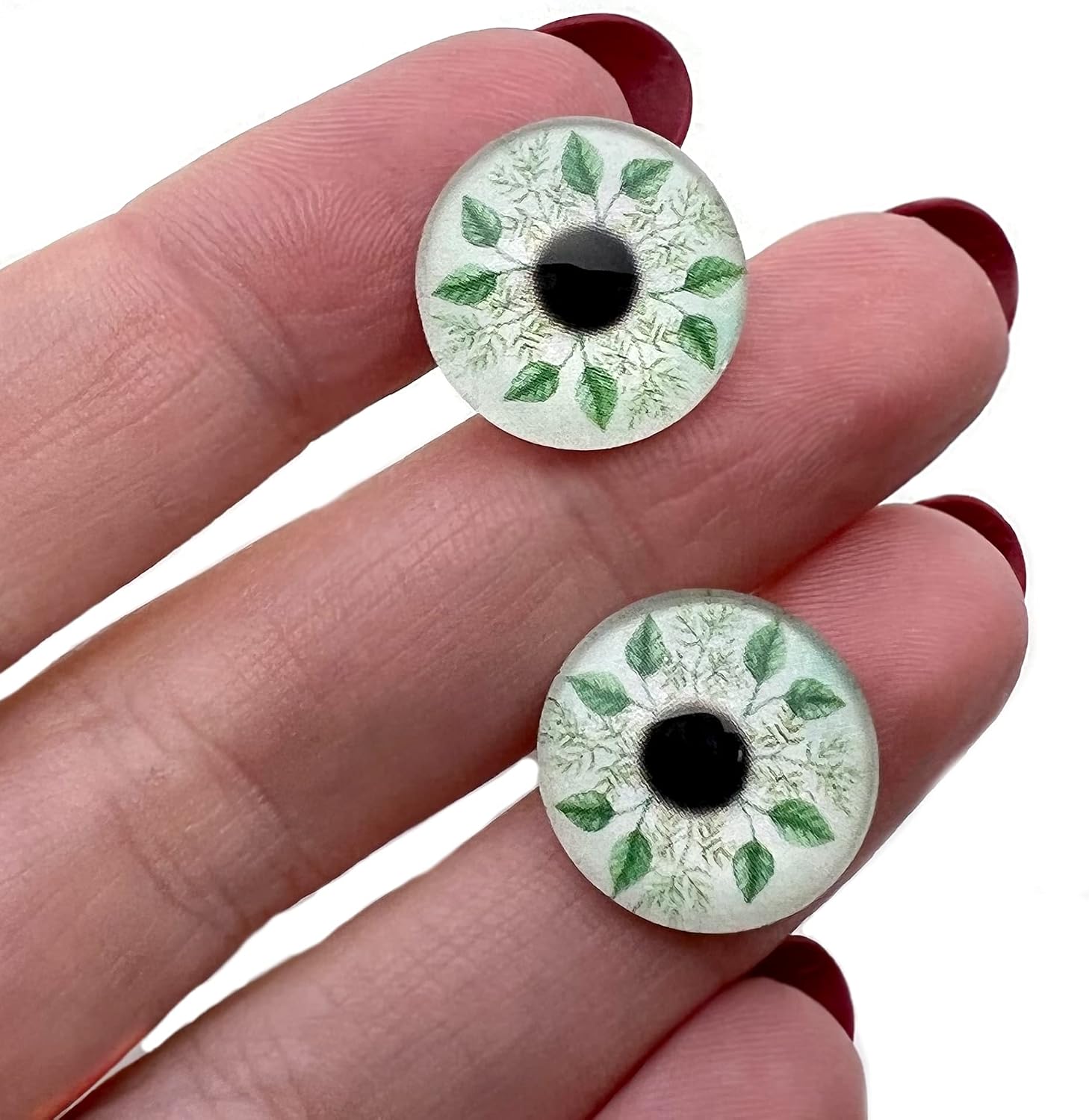 Green Nature Leaves Fantasy Glass Eyes Cabochons for Pendant Making Wire Wrapped Jewelry Faux Craft Taxidermy or Sculptures (60mm)