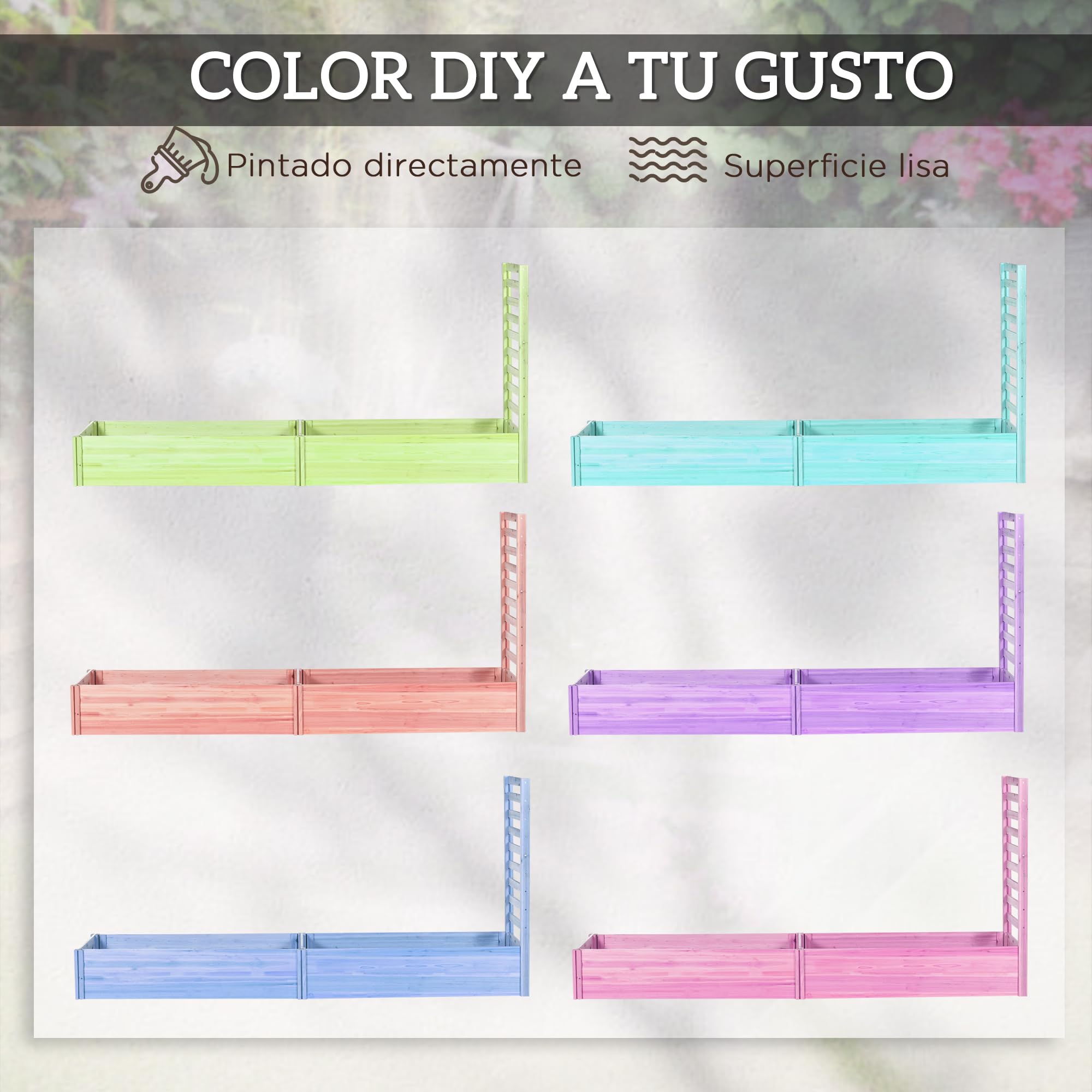 Outsunny Jardinera Exterior Grande de Madera Jardinera con Enrejado para Plantas Trepadoras y 2 Cajas de Cultivo para Terraza Patio Balcón 230x60x110 cm Madera Natural