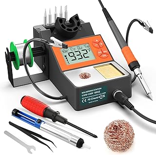 Soldering Station, 140W Digital Display Soldering Iron Station Kit with 2 Helping Hands, 356°F-932°F, Auto Sleep, °C/°F Conversion, Solder Wire, 5 Tips, Solder Sucker, Tweezers, Tip Cleaner, Gray