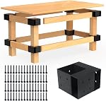Heavy Duty Workbench Bracket Kit – Set of 4 Steel 3-Way Brackets for 4x4 and 2x4 Lumber, Ideal for DIY Garage Work Bench Legs, Woodworking Tables, Workshop Shelves, Planer Stands, and Kitchen Islands