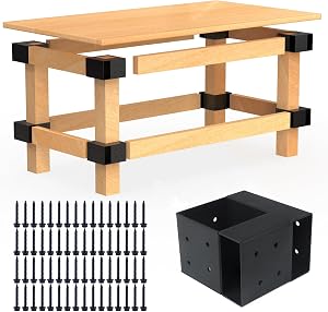 Heavy Duty Workbench Bracket Kit – Set of 4 Steel 3-Way Brackets for 4x4 and 2x4 Lumber, Ideal for DIY Garage Work Bench Legs, Woodworking Tables, Workshop Shelves, Planer Stands, and Kitchen Islands