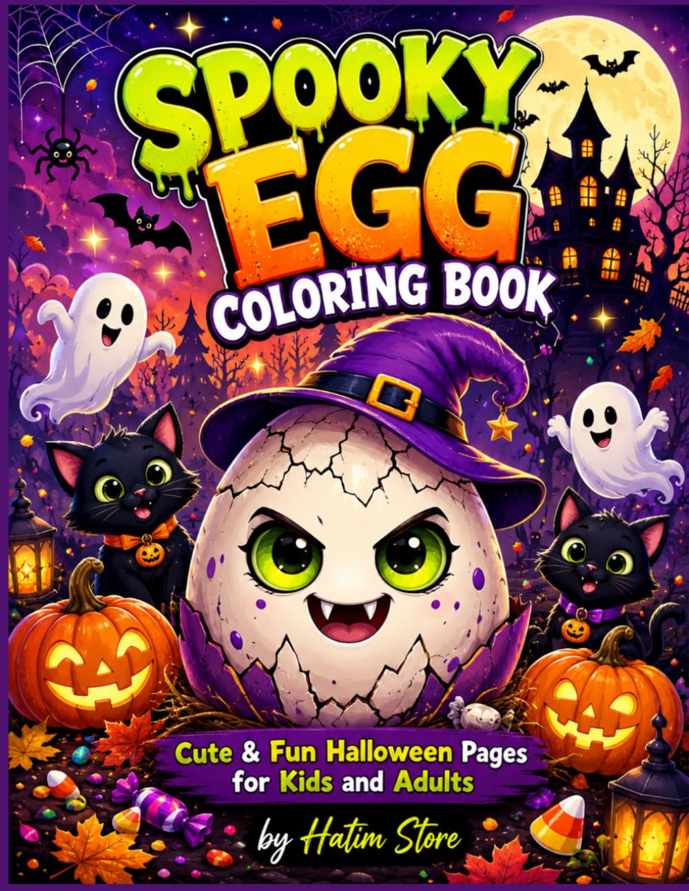 Spooky Egg Coloring Book: Cute & Fun Halloween Coloring Pages for Kids and Adults | Adorable Spooky Egg Characters, Pumpkins, Ghosts, Bats & More