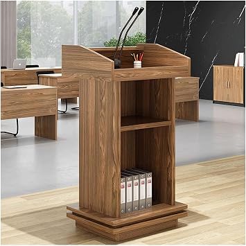 Lectern Podium Stand, Lecterns Wood Podium Portable W/ 2 Layer Storage Shelf Pulpits Podium Stand Floor Standing Reception Desk Teacher Podiums, 23.6 * 23.6 *43.3