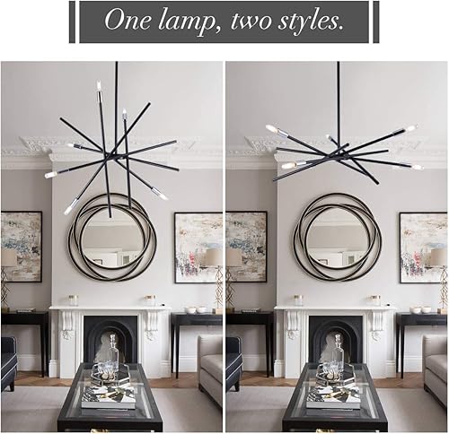 Miniatura 3 de VILUXY Lámpara de araña contemporánea, 6 luces, acabado negro mate, iluminación colgante de mediados de siglo, para comedor, dormitorio, cocina,