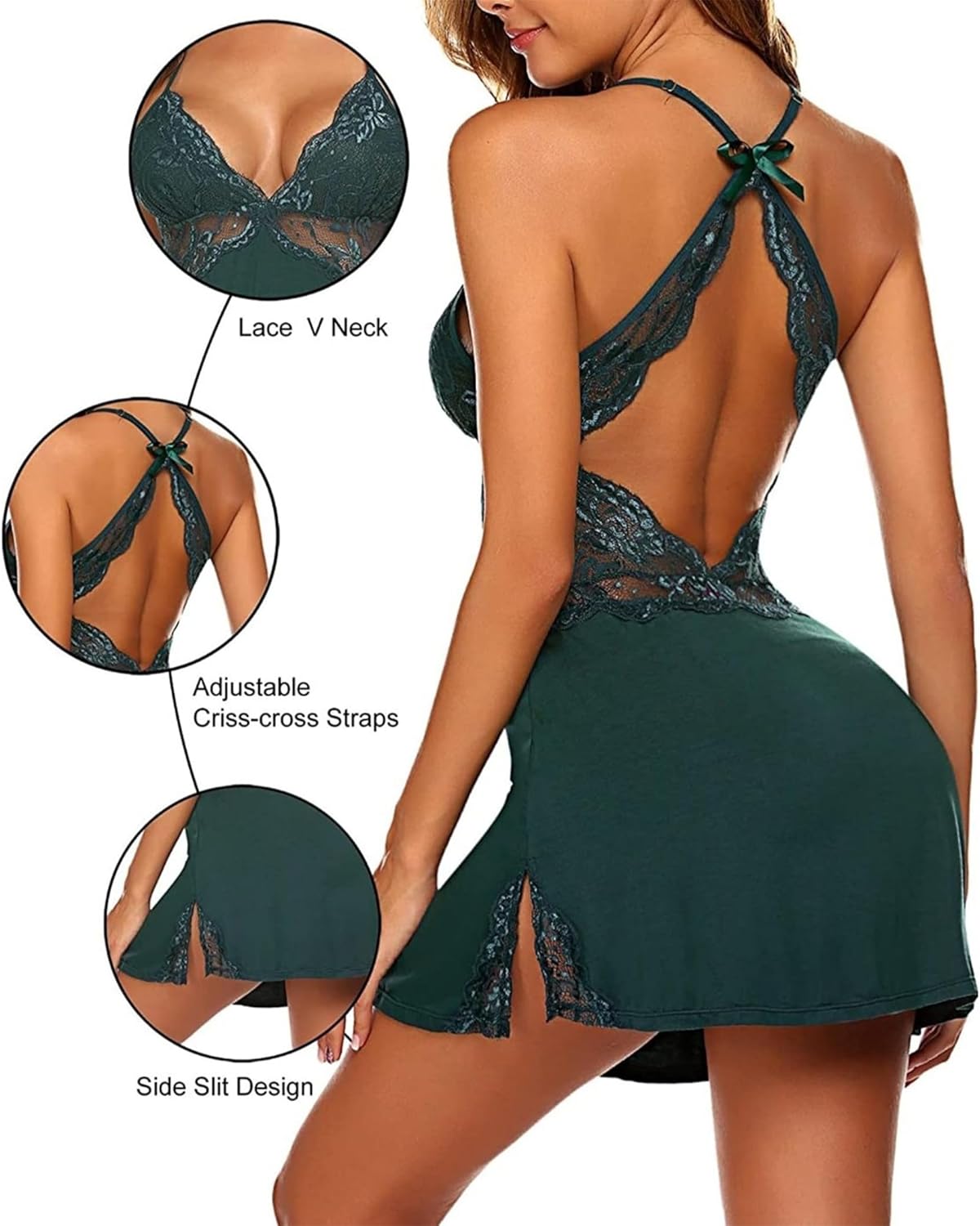 Sexy Night Gowns for Women Babydoll Lingerie Dress Lace Trim Sleep Dress Chemise Nightgowns Side Split Nighty - Image 3