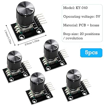 KY-040 Rotary Encoder Module 360 Degree 5 PCS with Knob Cap Brick Sensor Development Board for Arduino including E-Book | Rotary angle sensor with push button for automotive electronics multimedia audio