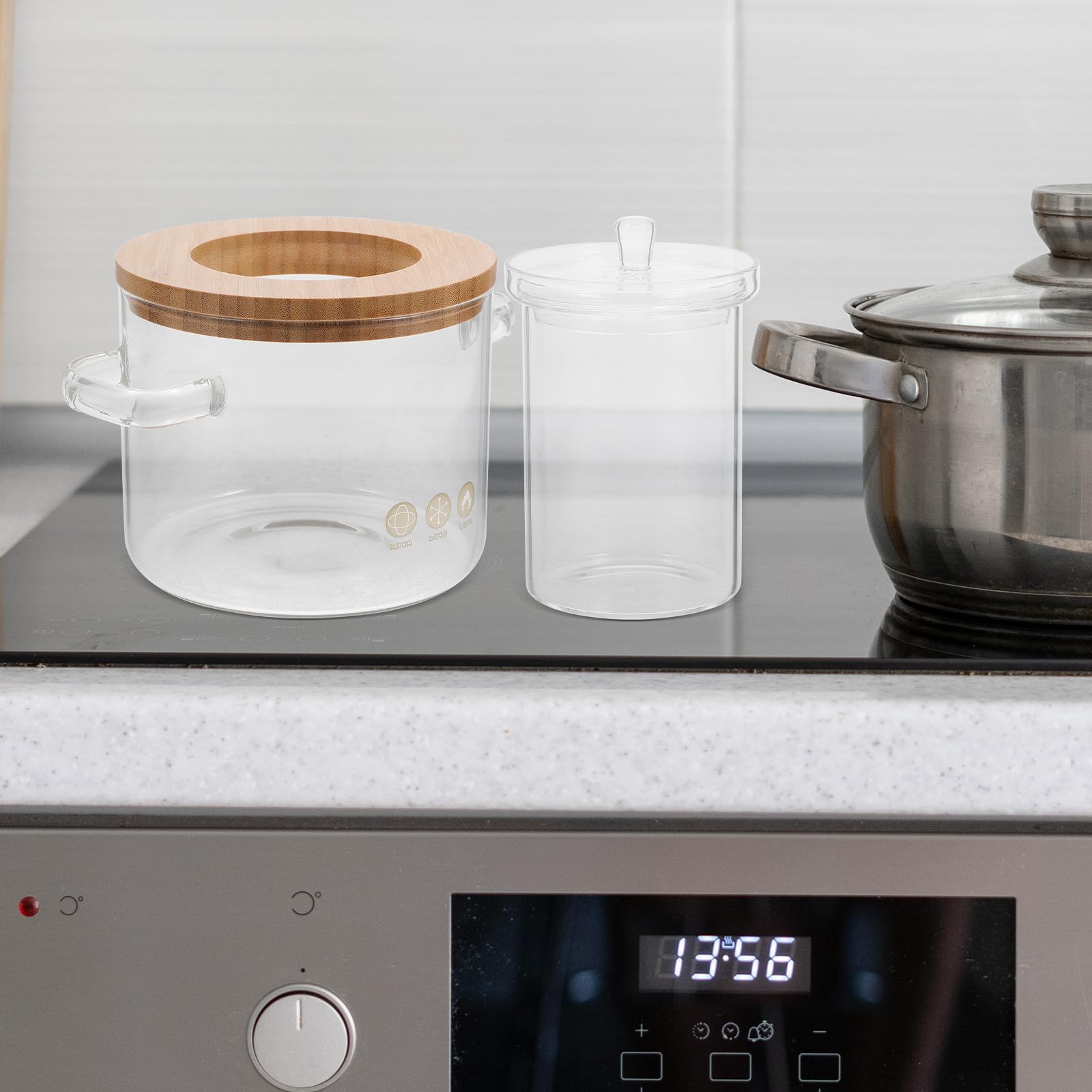 Marmite à Ragoût en Verre avec Couvercle, Double Poignée, pour Cuisson | Verre, Usage avec Légumes et Cubilose, Conserve la Chaleur, Ustensile Cuisine Transparent