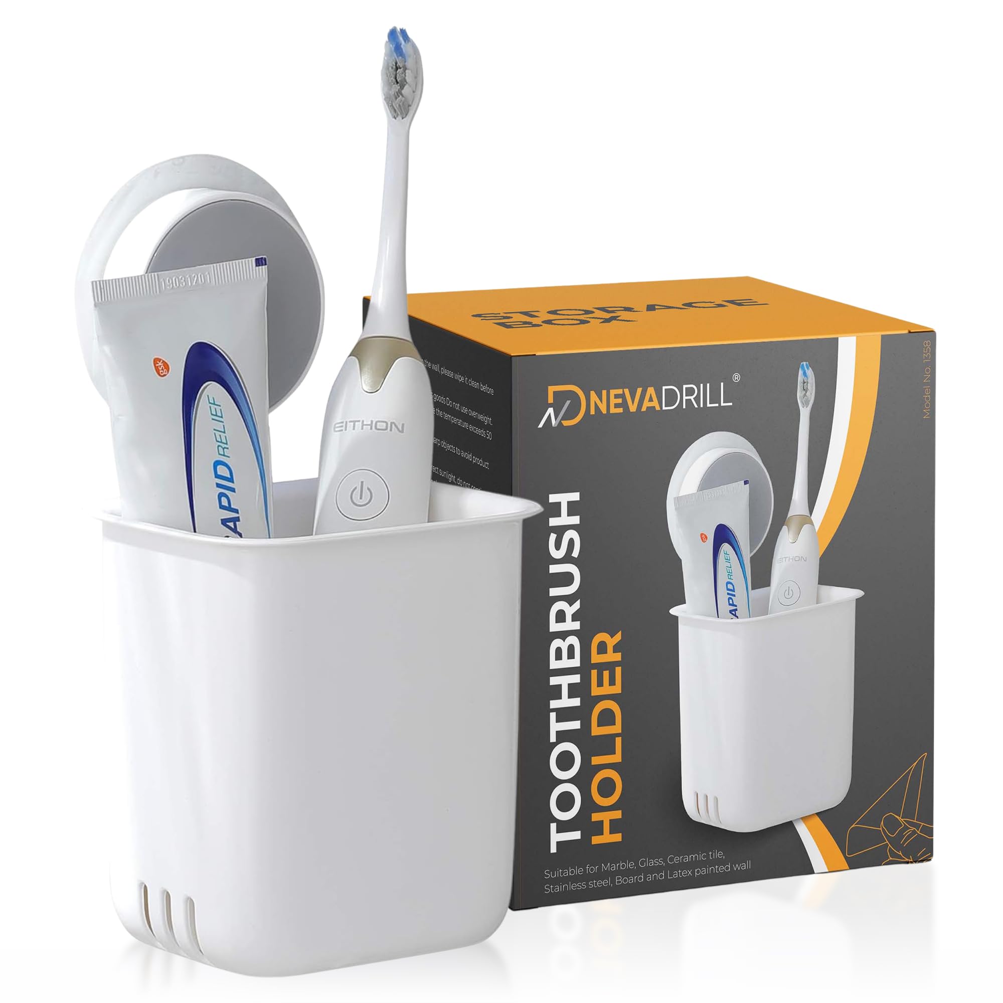 Toothbrush Holder for Bathroom | Self Adhesive Wall Mounted Toothbrush Holder | Multifunctional Organizer for Electric Toothbrush | Washroom Organizer for Tooth Brush - [ND-1358]-image-13