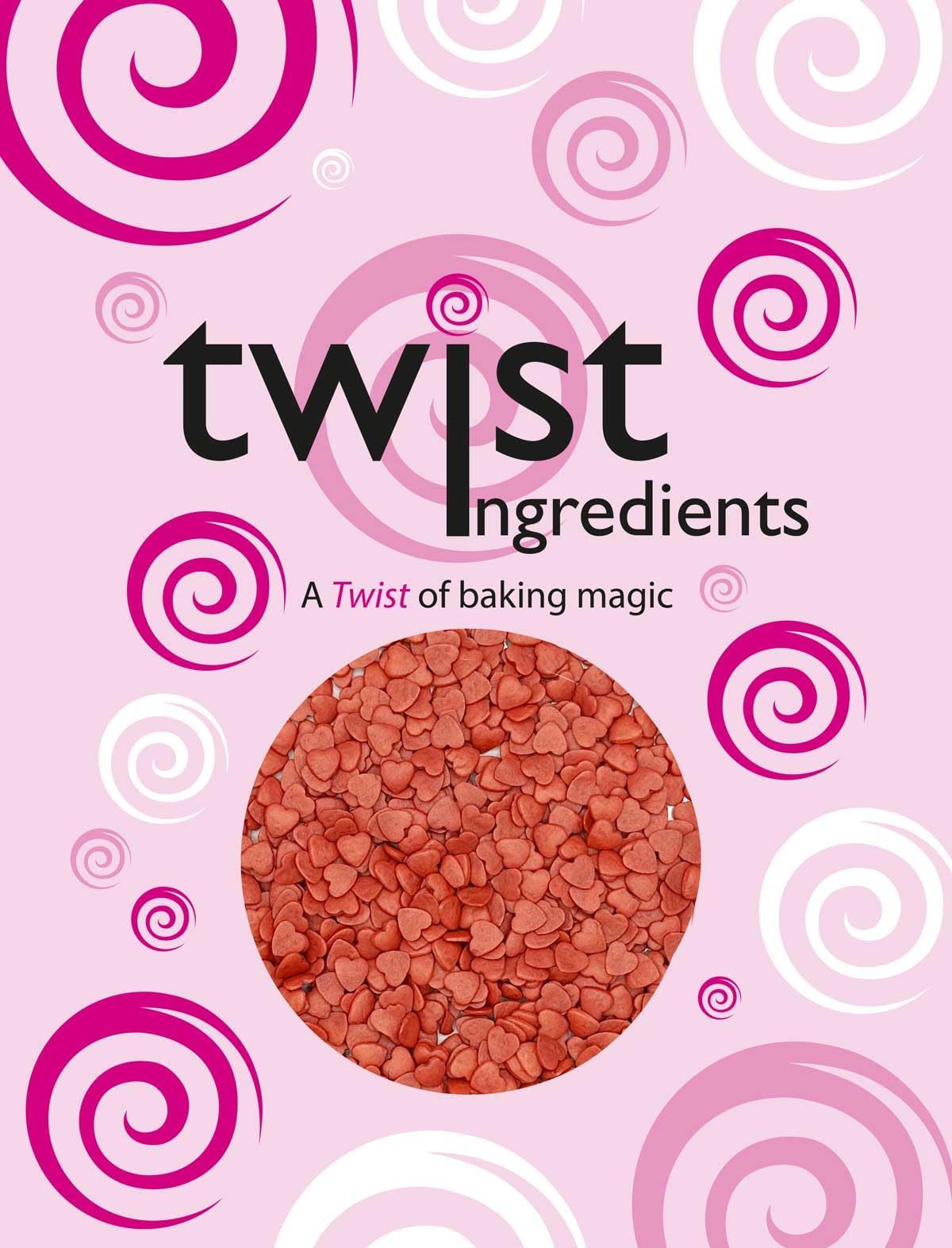 Twist Ingredients - Red Shimmer Love Hearts - Valentine's Day Cake Topper Sprinkles - 800g Edible Shimmer Cupcake/Cake Decorations - For Birthdays, Weddings & Romantic Celebrations
