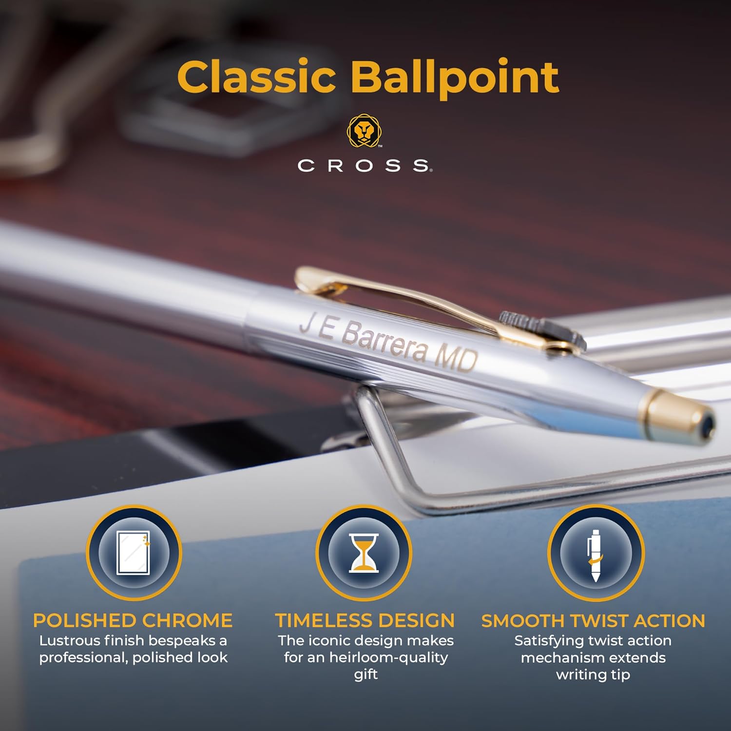 Engraved Medical Gift | Personalized Cross Classic Century Medalist Ballpoint Pen With Caduceus Emblem And Engraved Name. Gift for Doctors and Nurses.