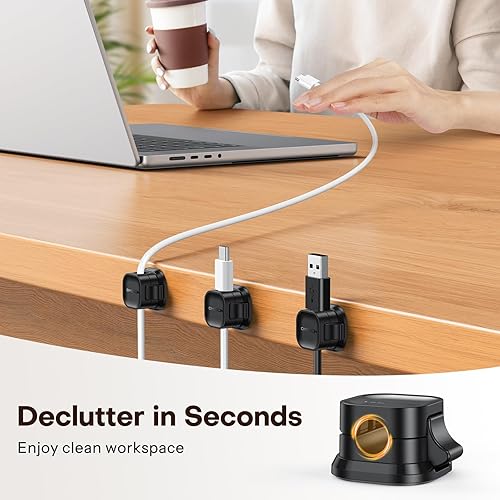 Miniatura 7 de Paquete de 6 organizadores de cables, 1s Lock Dual Spring Clips adhesivos para cables - OMOTON Cable Holder Clips de alambre, gestión de cables