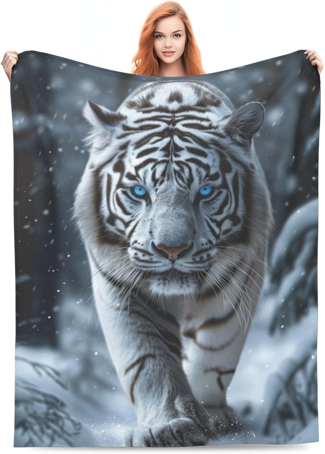 White Tiger Blanket for Women, Wildlife Animal Throw Blankets Soft Lightweight Flannel Throws for Bed Sofa Home Decor, Gifts for Girls Kids, 50x60in