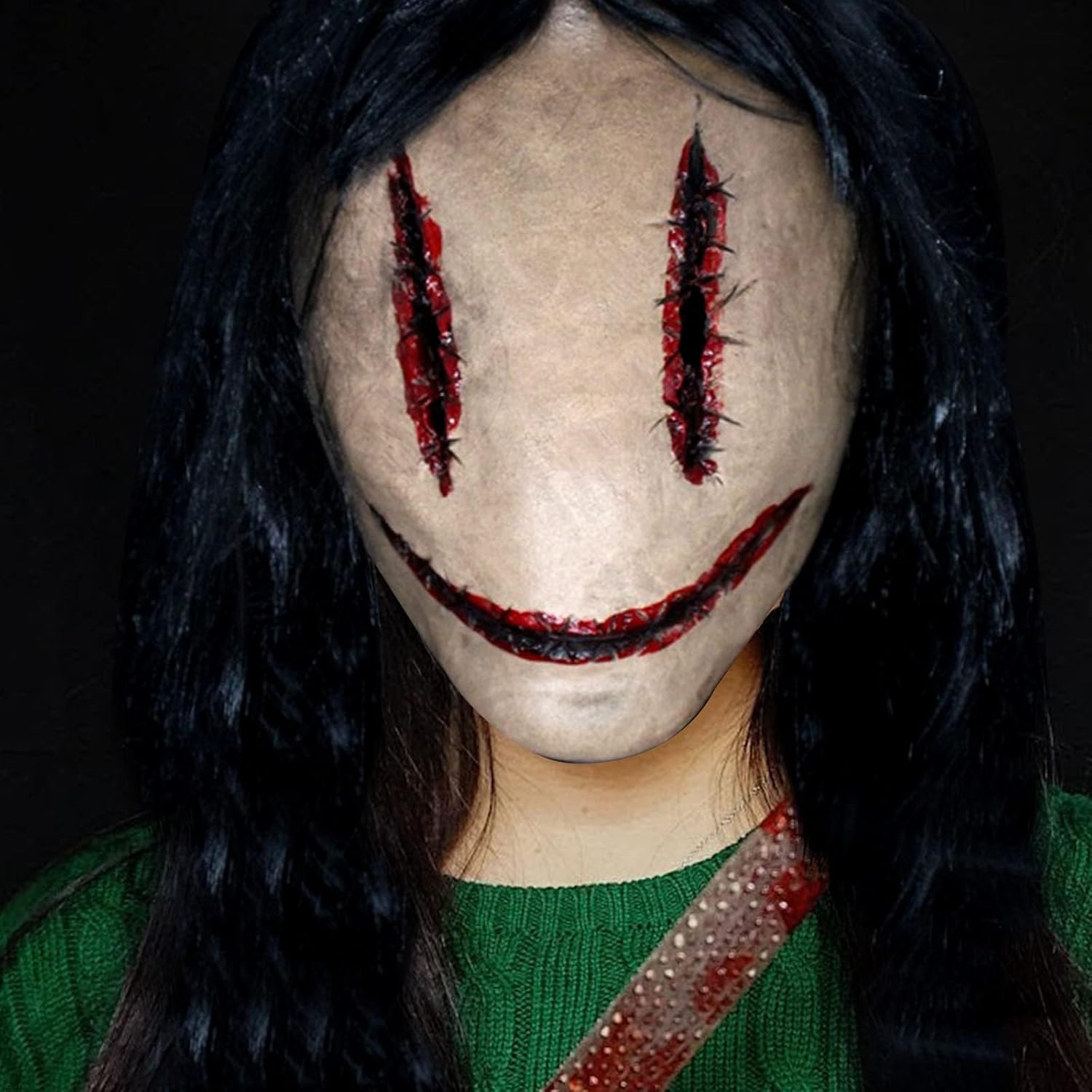 Scary Smiley Killer Mask with Hair Creepy Devil Stitching Realistic Mask Horror Latex Zombie Ghost Headgear - Image 5