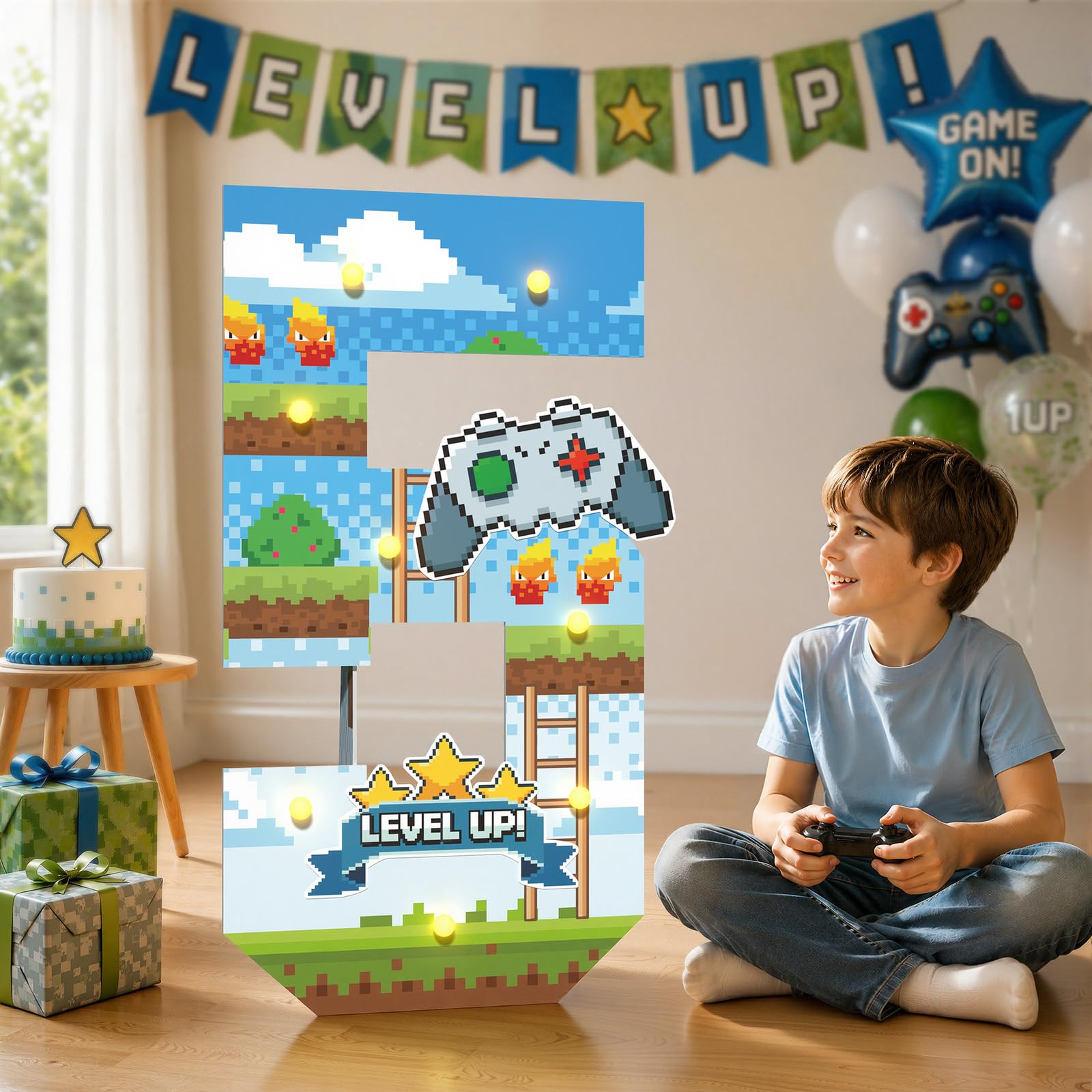 Decorazioni di compleanno per videogiochi, decorazioni di compleanno per ragazzi, decorazione per feste di 5° compleanno, 3FT Marquee Light Up Numero 5