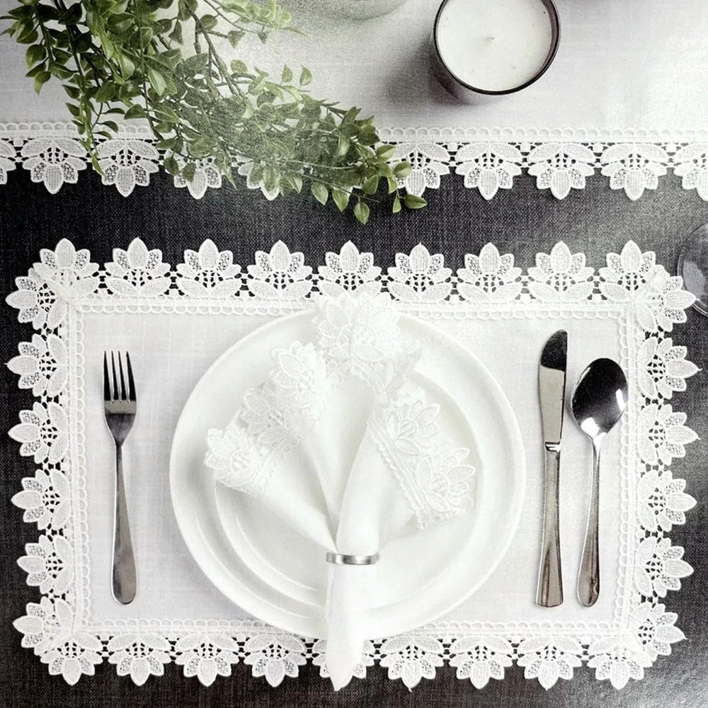 Xdming Lace 35X50cm 8 Pieces Lace Napkins White Cocktail Napkin For Party Wedding Table Linen Lace Napkins Fabric Cotton Dinner Napkin