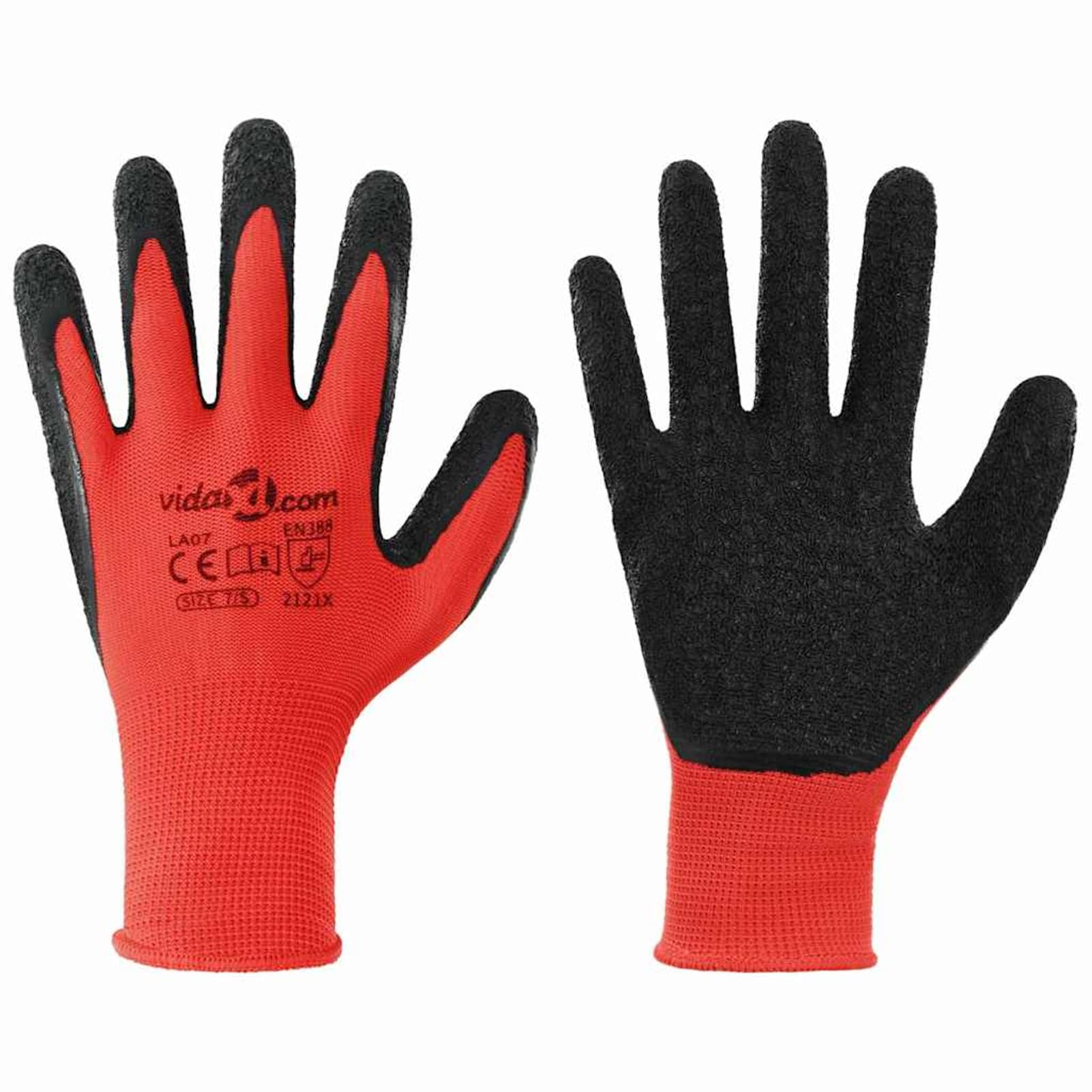 Guanti da Lavoro 12 PCS Rosso e Nero 7 / S