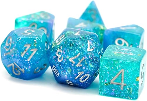 Miniatura 4 de 7-Die RPG Juego de dados DND azules, juego de dados poliédricos de resina con purpurina para juegos de rol, juego de mesa