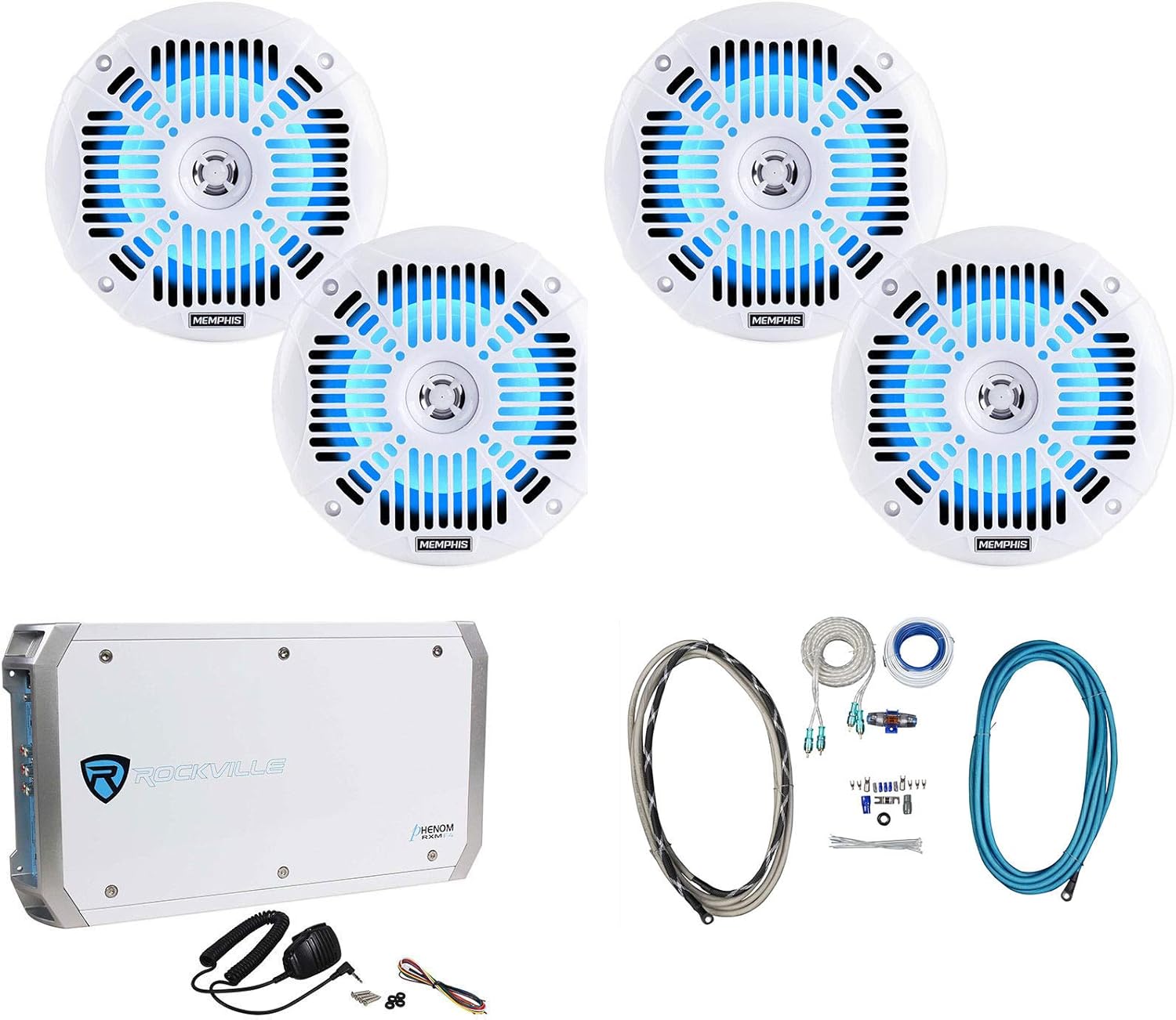 Memphis Pair Audio MXA602SLW 80W 6.5 Pulgadas Parlantes LED para ATV/UTV con Amplificador Marino