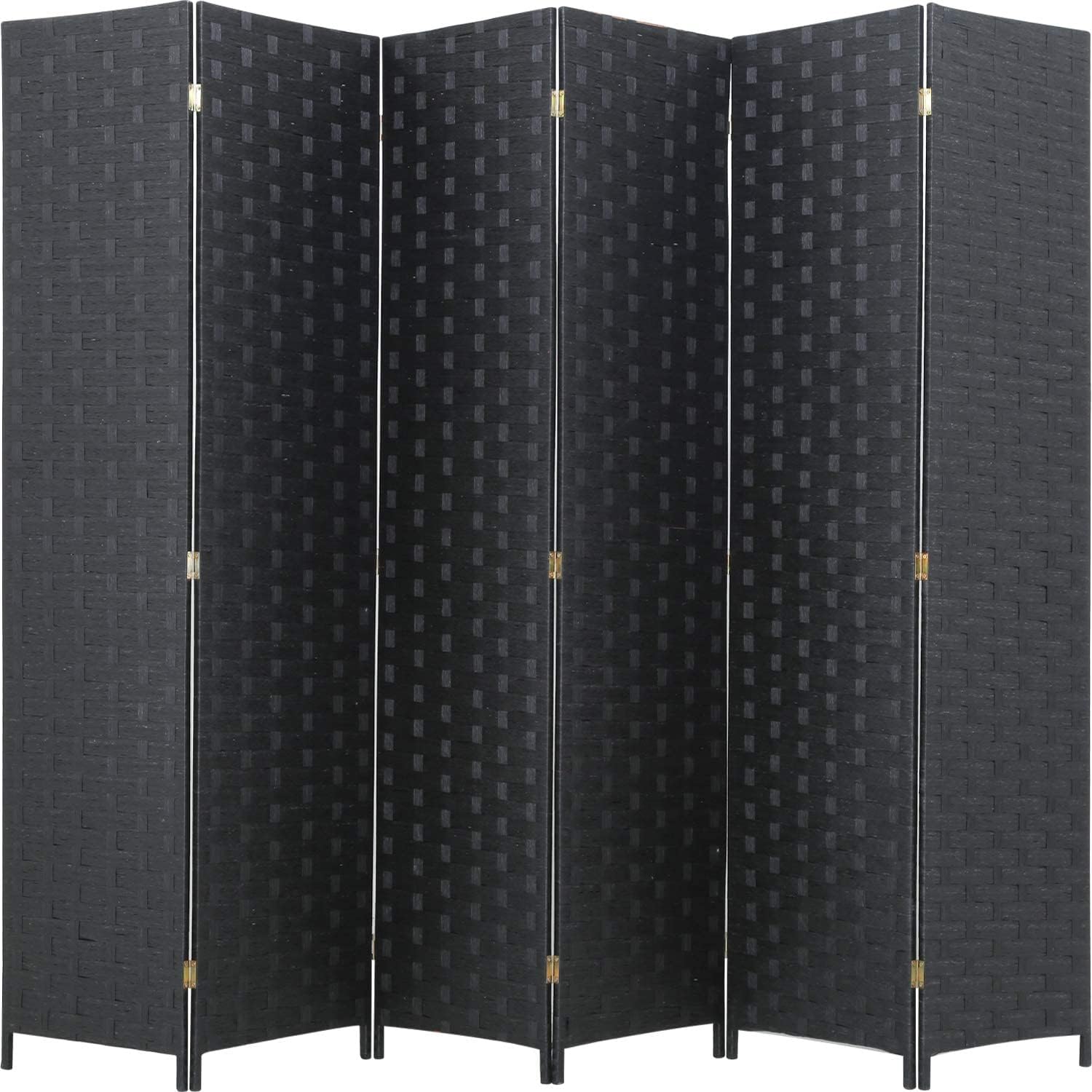 FDW Room Divider Wood Screen 6 Panel Folding Portable Partition Screen Wood Mesh Woven Design Room Screen Divider Screen Wood for Home Office (Black) 6 Panel Black