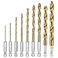 Vista 1 de WORKPRO 9-Piece 1/4" Hex Shank Drill Bit Set, Titanium Plating HSS Drill Bits from 1/16" to 3/8" for Metal, Steel, Wood, PVC, Quick Change Design