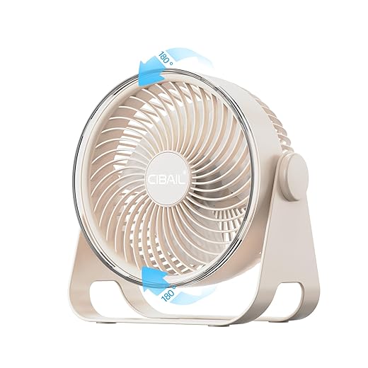 CIBAIL Brushless Motor Desk Fan, 7-Inch Quiet Turbo Table Fan with 5 Speeds, 90° Adjustable Tilt, USB Rechargeable Personal Portable Air Circulator for Home, Office, Bedroom, Kitchen, Outdoor