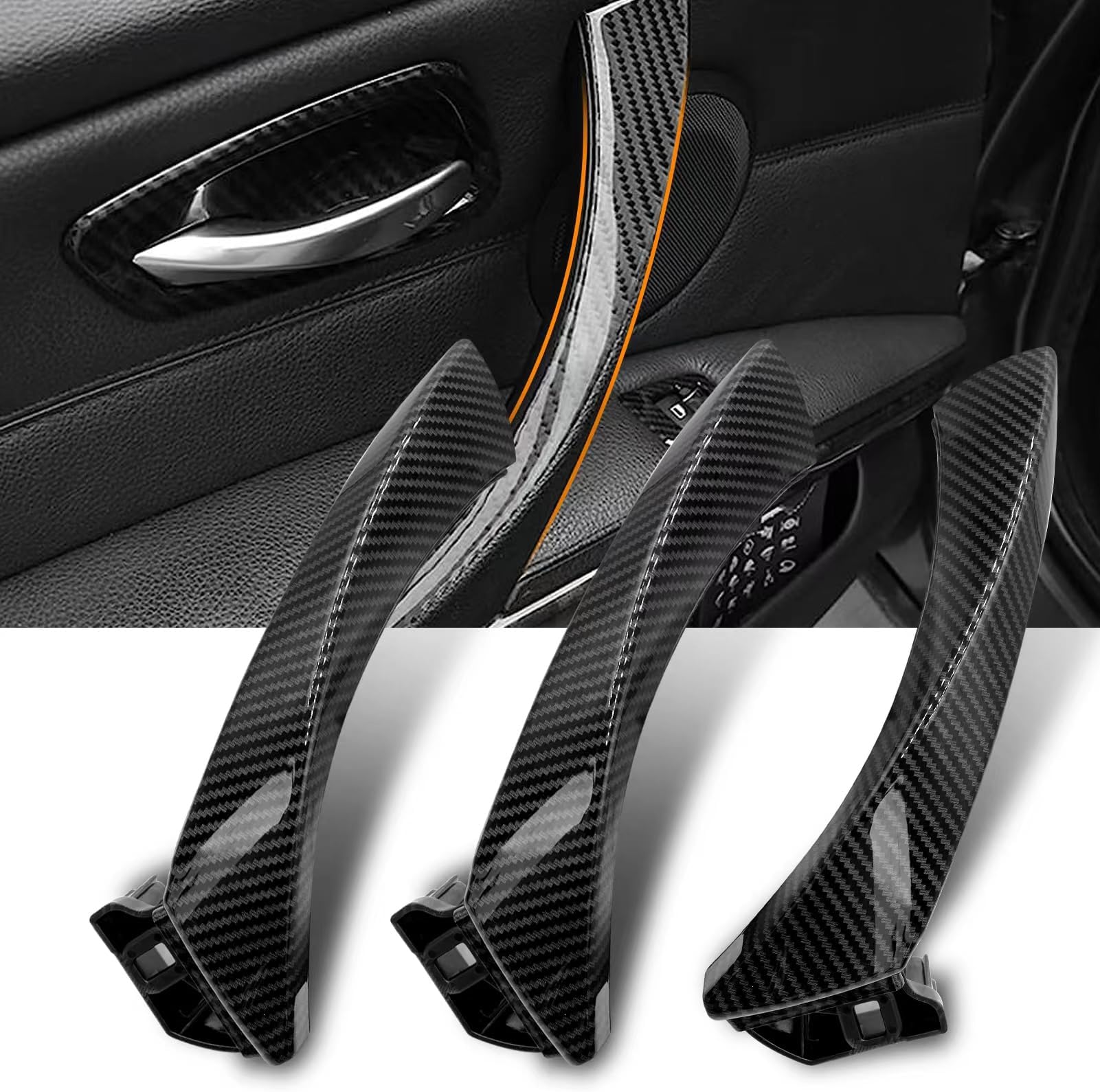 6-Piece Black Interior Door Handle Set – Front & Rear For BMW E90 E91 E92 E93 (LHD)