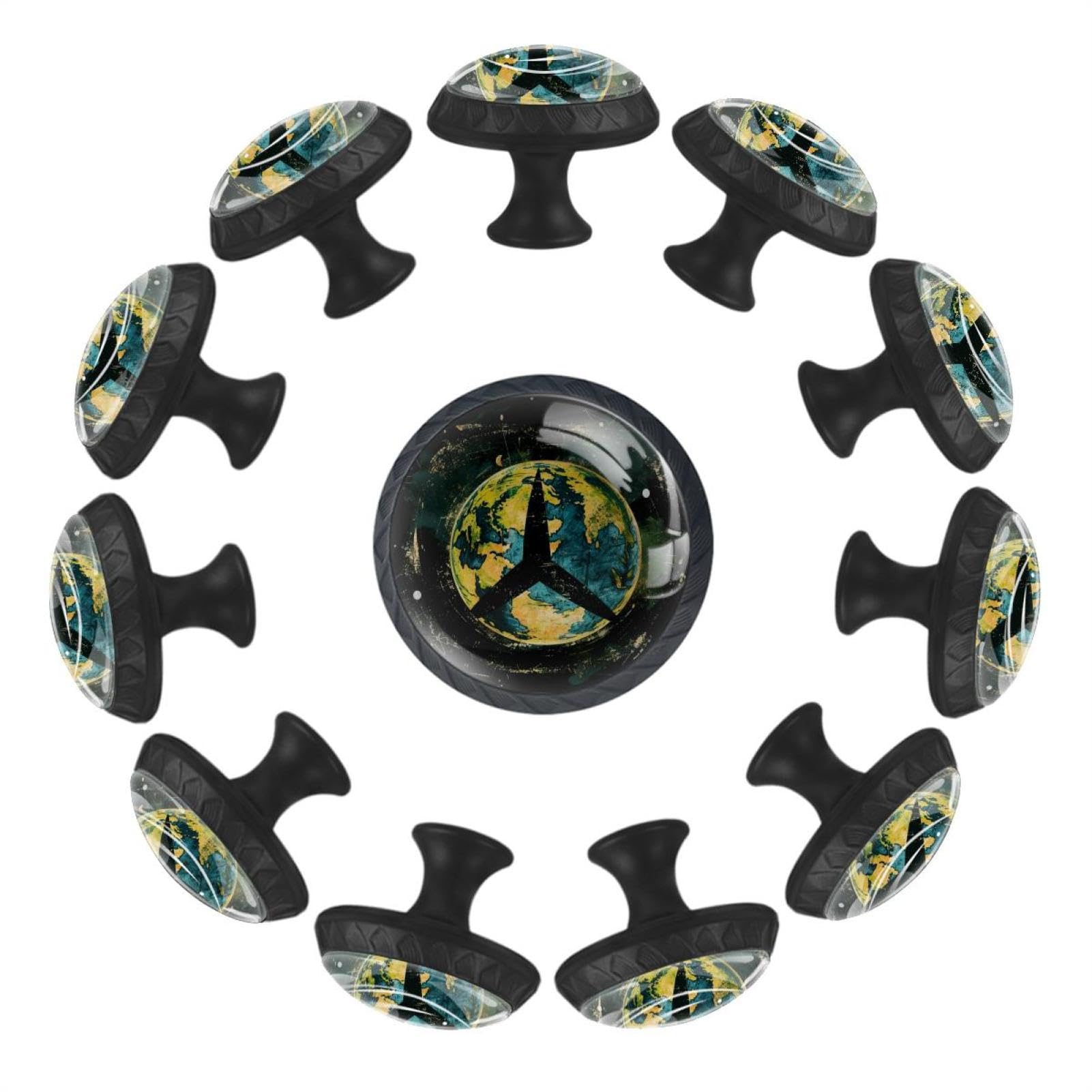 Boutons de tiroir ronds transparents Art Peace Icon en verre pour cuisine et armoire x12