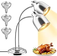 PYY Food Heat Lamp, Commercial Food Warmer, 2-Head Food Warming Light, 500W Portable Electric Heating Lamp, Stainless Stee...