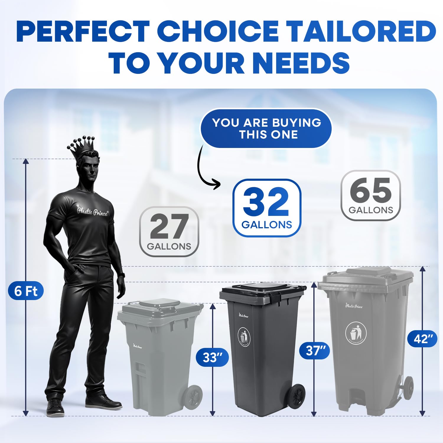 PLASTIC PRINCE 32 Gallon Trash Can with Wheels Outdoor Garbage Can with Lid and Wheels Locking Trash Can Commercial Heavy-Duty Garbage Bin Rolling, Plastic 2 Pack