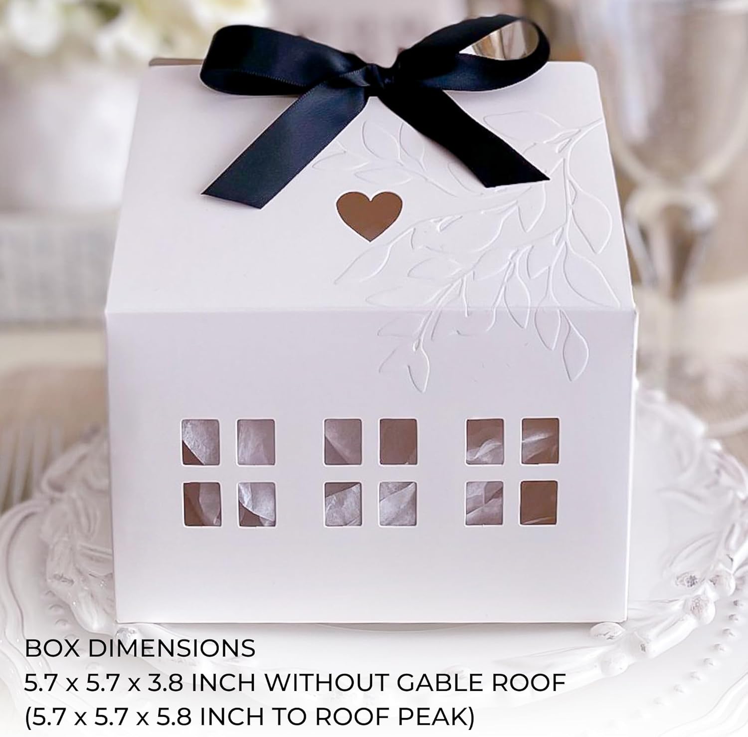 20 Pcs Classic House Shaped Gift Boxes with Neutral Ribbons for Treats, Desserts, Fancy Cookie, White Gable Bakery Packaging