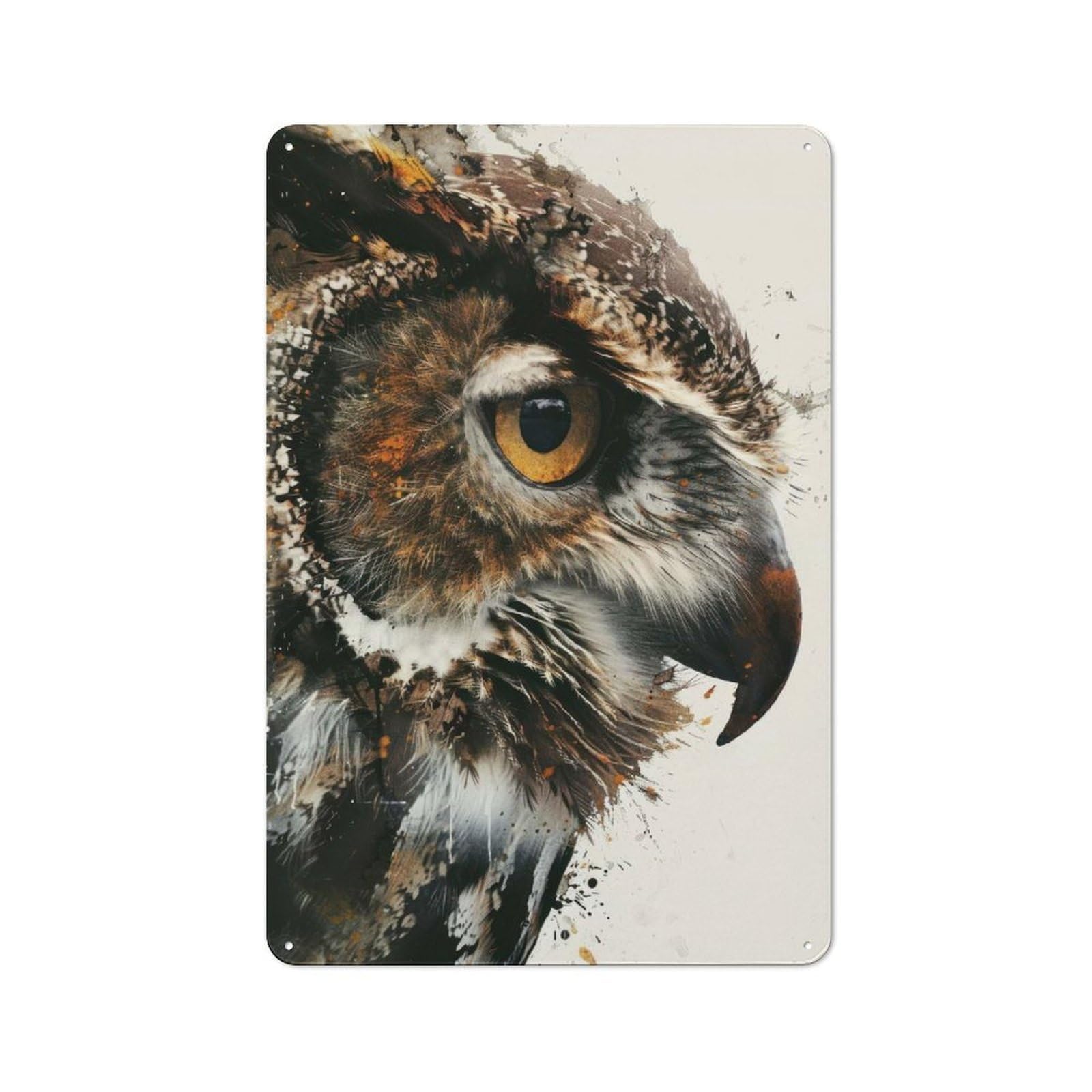 Junmoney Owl Painting Watercolor Rustic Tin Wall Plaque 30X20cm For Garage Or Workshop, For Home Interiors, Feature Walls And Decorative Displays