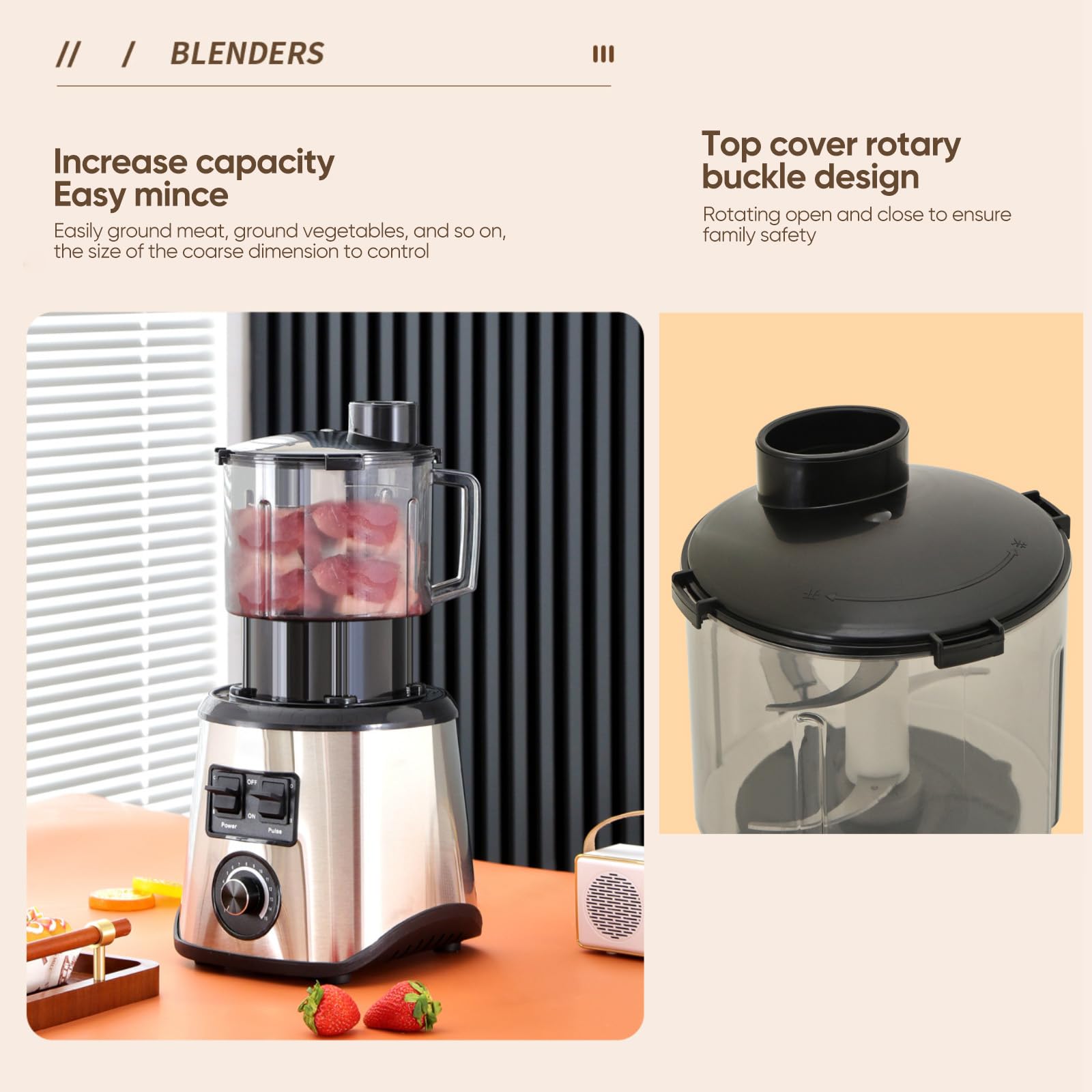 Batidora Profesional 3 en 1, 9500W, Licuadoras para Zumos y Batidos,15 Velocidades Ajustables 3 vasos Mezcladores Cuchillas de Acero Inoxidable,Batidora de Jarra para Batidos y Smoothies. - 4