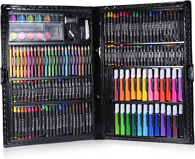 Jiangtao Conjunto de arte de caneta de desenho 168 pçs Kit de pintura Esboço Lápis de cor Crayon Óleo Pastel Água Cor Cola com Estojo para Crianças Crianças