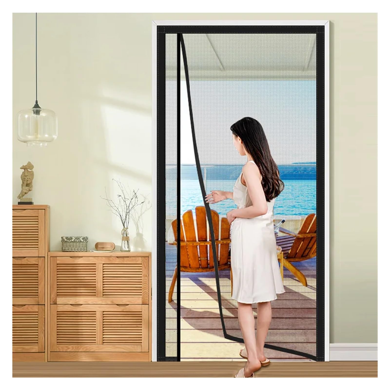 Moustiquaire de porte magnétique invisible pour cuisine d'été noire 120x195cm