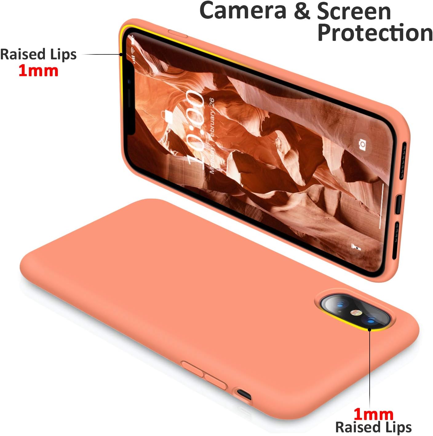 SURPHY Silicone Case Compatible with iPhone Xs Case iPhone X Case 5.8 inch, Liquid Silicone Phone Case (with Microfiber Lining) for iPhone Xs 2018 / iPhone X 2017 (Peach)